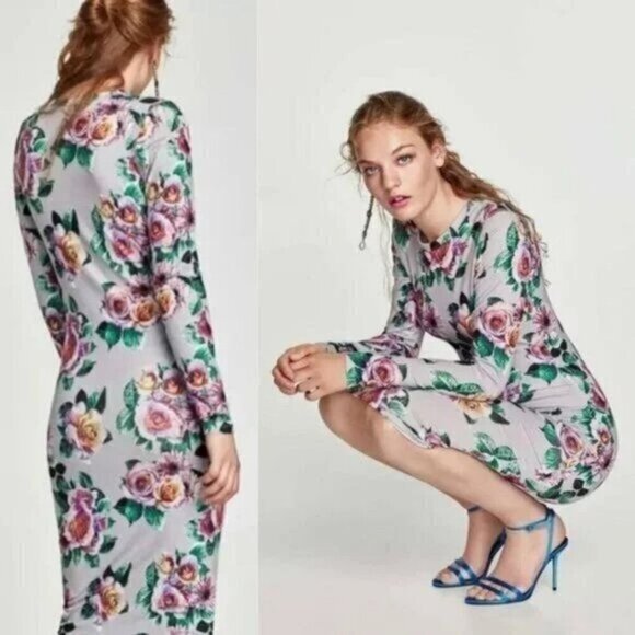 Zara Floral Midi Dress - Multicolor - Picture 1 of 12
